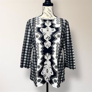 J.McLaughlin M Black White Floral Geometric‎ Catalina Long Sleeve Artsy Top